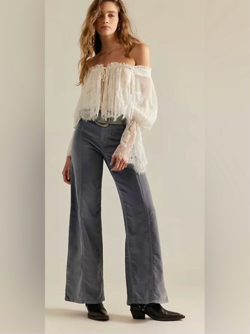 Free People NWT We The Free Libre Cord Wide-Leg Jeans Mockingbird
